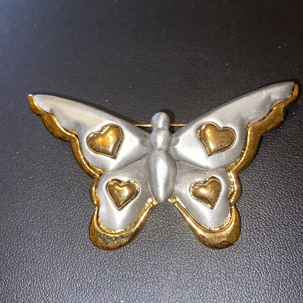 Vintage Kass Canada Pewter butterfly 🦋 Heart Brooch